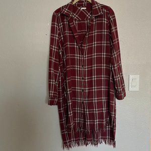 Plaid Raw Hem Button Down Lace Up Back Dress M